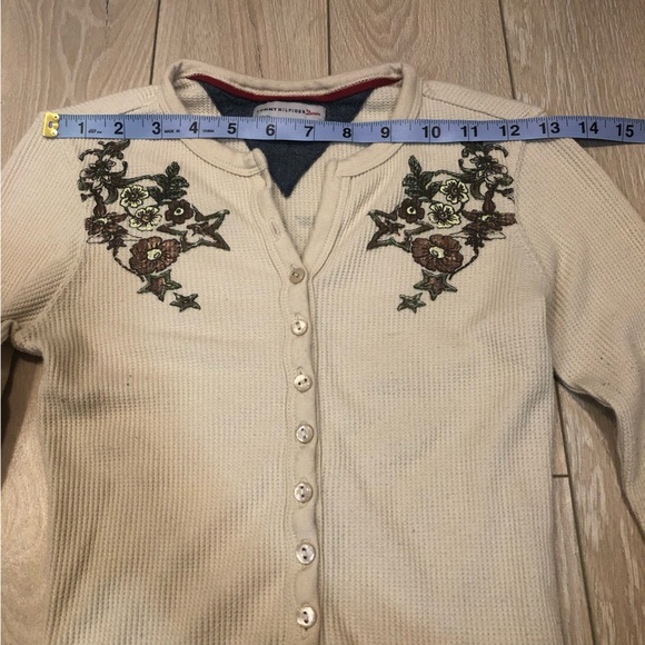 Tommy Hilfiger Denim Y2K Waffle Logo Embroidered Floral Long Sleeve Shirt SizeXS - Picture 2 of 12